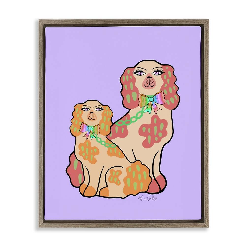 Stupell Funky Dogs on Purple Framed Floater Canvas Wall Art Design By Katie Conley