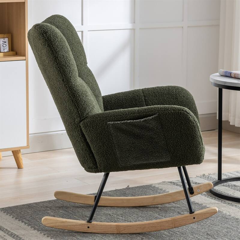 Rocking Chair Upholstered Glider Rocker Rocking Accent Chair Padded Seat with High Backrest Armchair