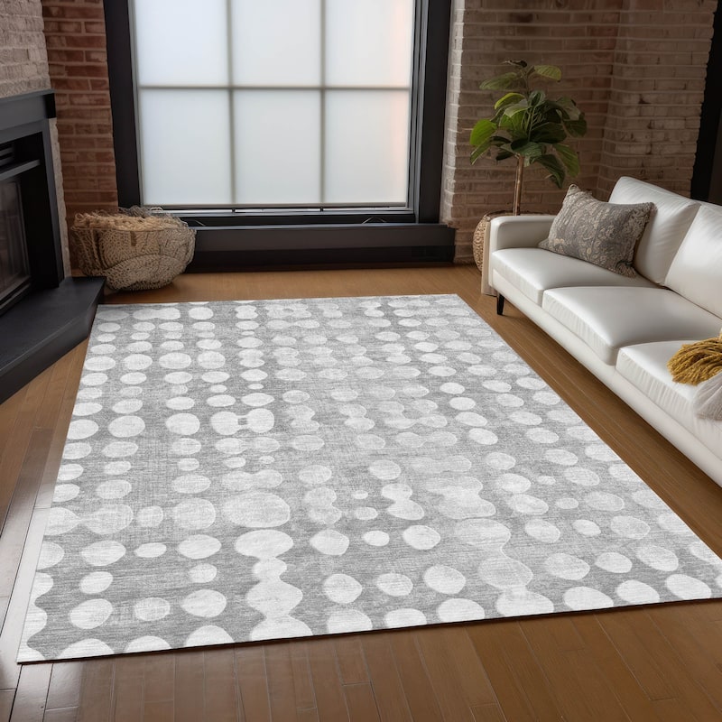 Machine Washable Indoor/ Outdoor Chantille Abstract Dots Rug