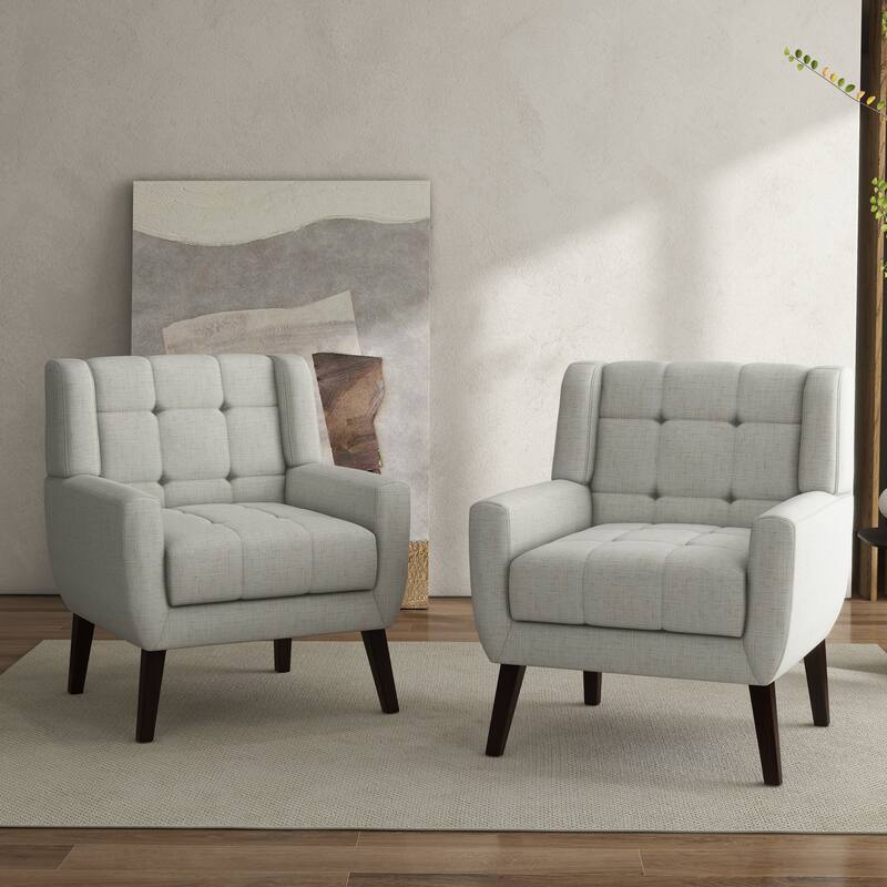 Tufted Wingback Accent Chairs Linen/Faux Leather/Velvet Armchairs Set of 2