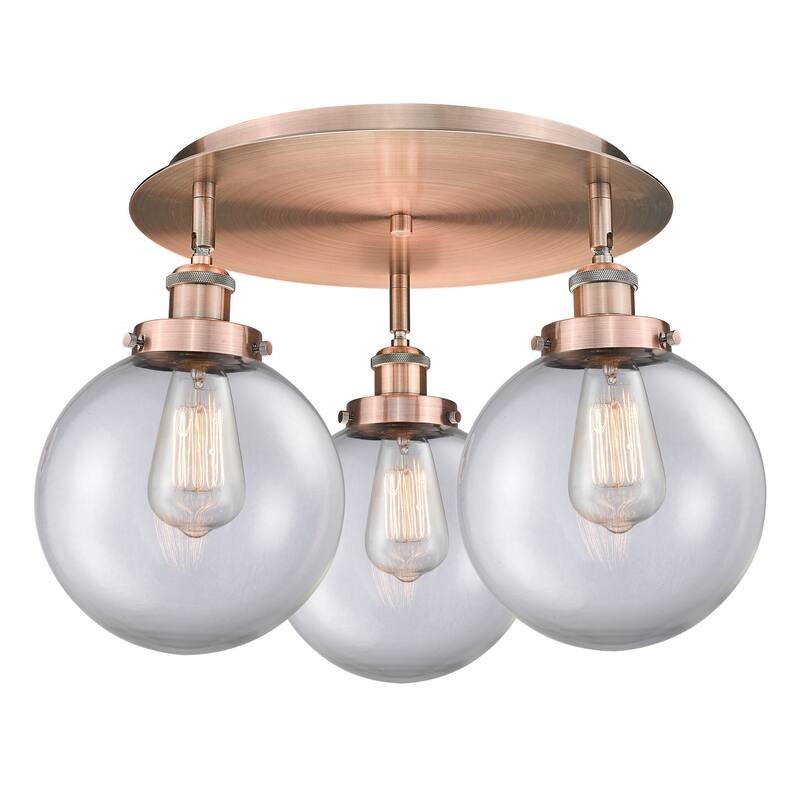 Innovations Lighting Canton - 3 Light 20" Flush Mount - Clear/Antique Copper
