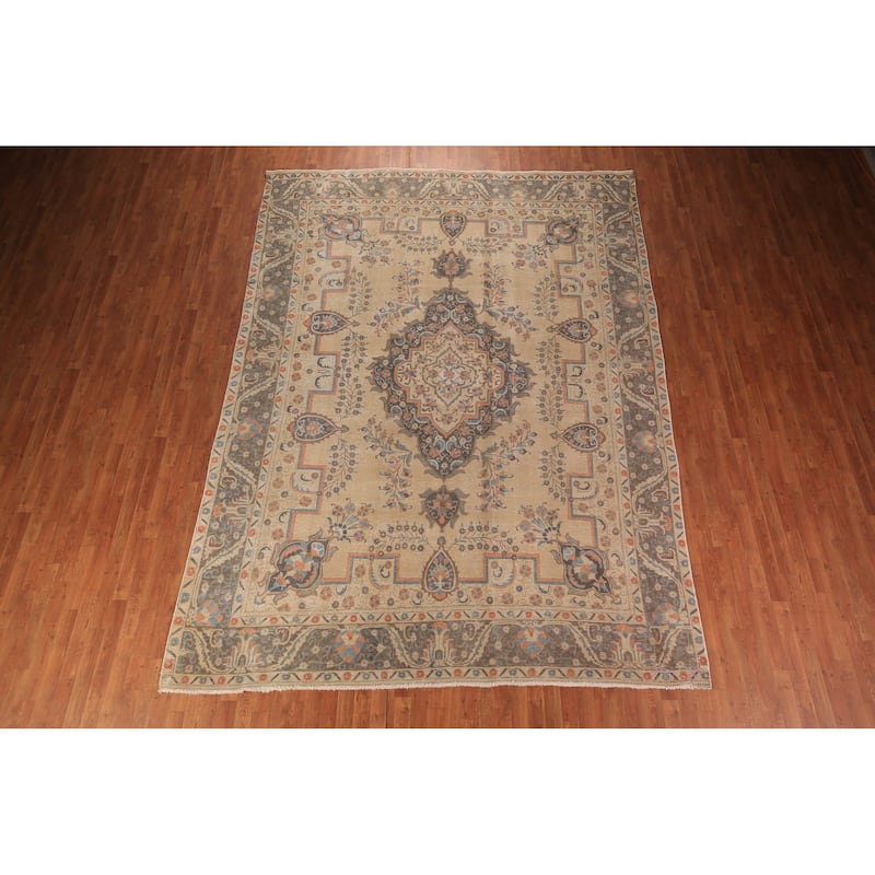 Geometric Tabriz Persian Vintage Area Rug Handmade Wool Carpet - 9'4" x 12'7"