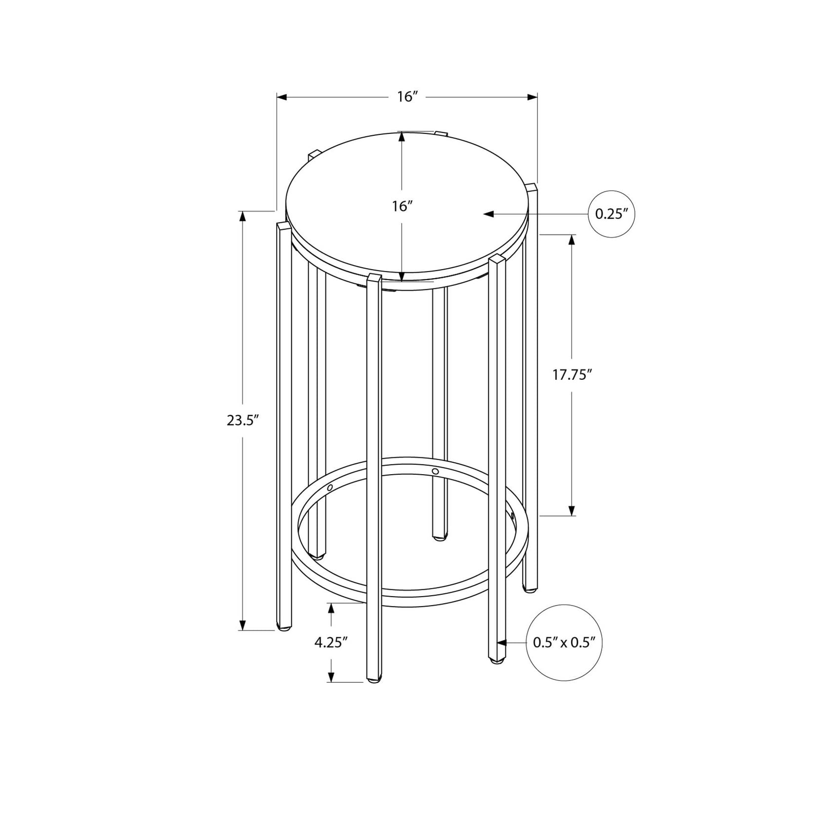 Contemporary Small Round Accent End Side Table for Living Room and Bedroom with Nightstand and Lamp