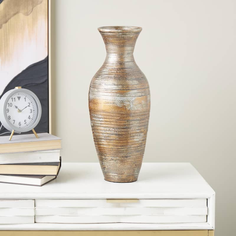 Bamboo Wood Antique Inspired Pot Decorative Vase - Brown - Roche River Decor