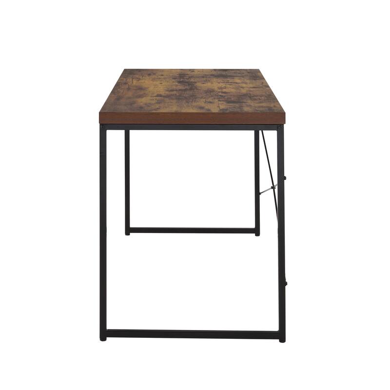Modern Rustic Writing Desk with Oak Wooden Top, Industrial U-Shaped Metal Legs, and Durable Back "X" Support for Home Office