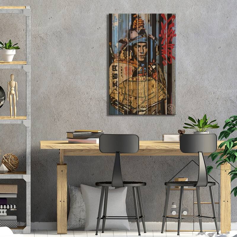 Blue Samurai Print On Wood by D13EGO - Multi-Color