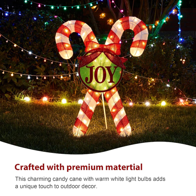 Glitzhome 35"H Lighted Christmas Candy Cane Decor with 60 LED Lights - 3D Candy Cane