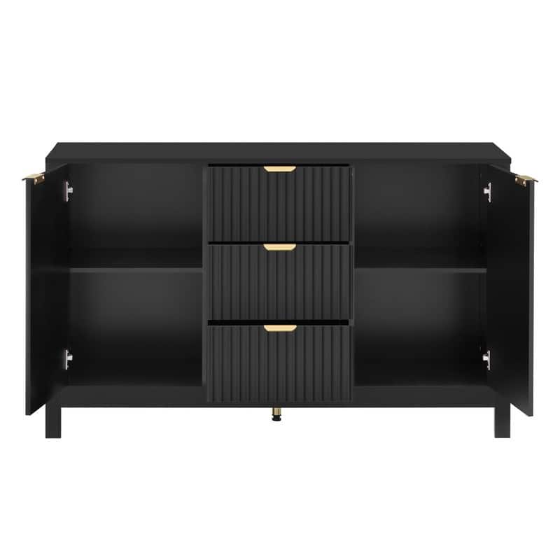 Entryway Buffet Cabinet with Wave 2-Door and 3 Drawers, Adjustable Shelves for Stylish Storage