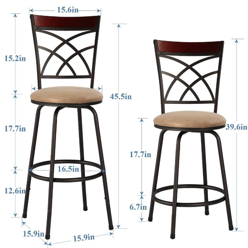VECELO Round Seat Bar Stools with Adjustable Height(Set of 2) - Brown Finish