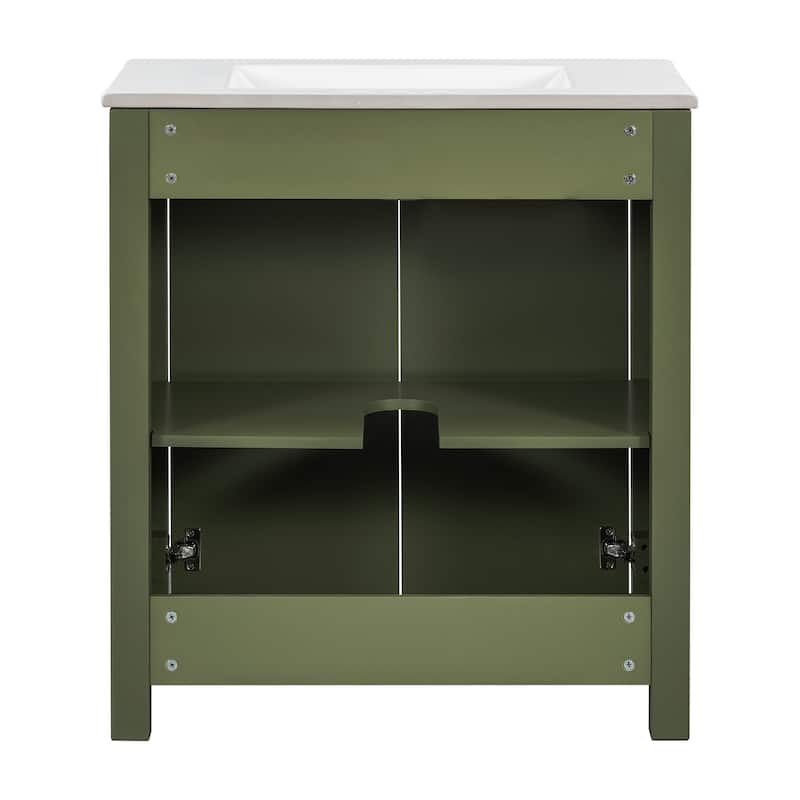 GDFStudio - Elysia Wood & Ceramic Bathroom Vanity with Sink & Storage Cabinet Organizer