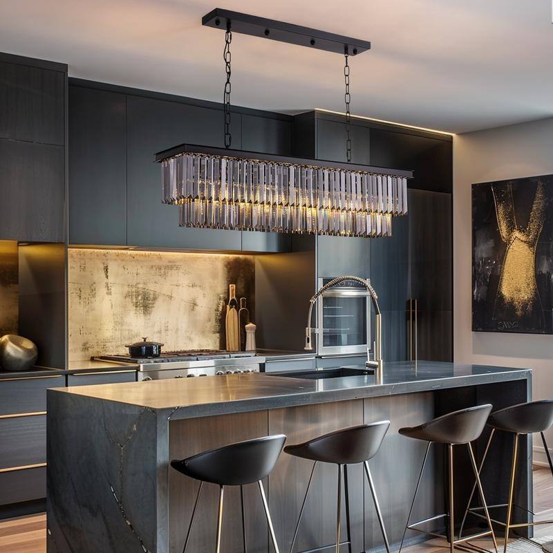 40 in. Smoky Grey Modern Crystal Chandelier 7-Light Linear Chandelier Kitchen Island Pendant Light for Dining Room