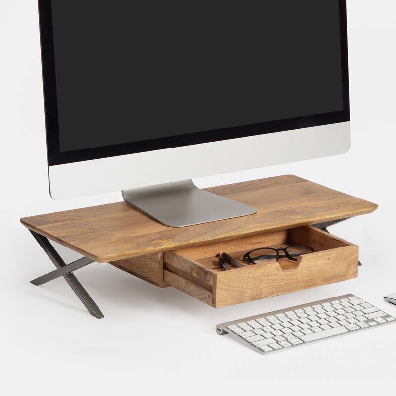 Jani Wood Monitor Stand Riser Desk - Ergonomic Design Stand, Desktop Organizer Table for Home, Office Workspace, Gaming Desk - Yellow