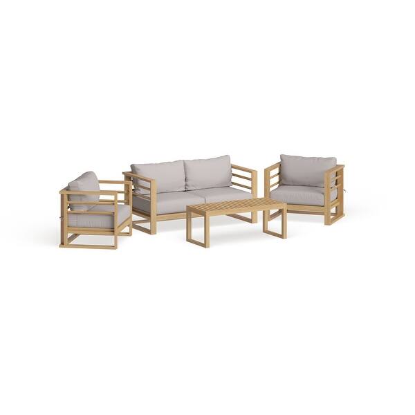 slide 14 of 17, Brown Teak Traditional Outdoor Seating Set (Set of 4) - S/4 52", 47", 34"W Brown - 4 Piece
