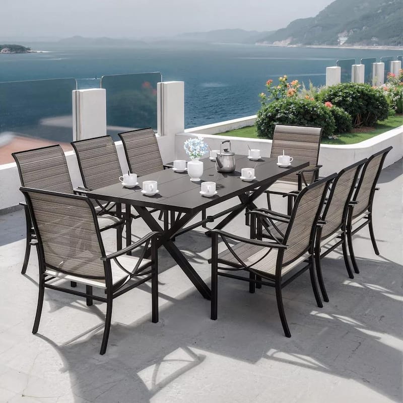 Kullavik Textilene Outdoor Dining Set, Patio Dining Set with Single Chairs, Swivel Chairs and Large Table - 8 Single Chairs