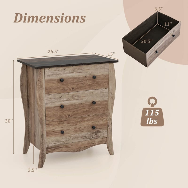 Costway 1/2 PCS 30" Farmhouse Chest of Drawers with 3 Folding Fabric