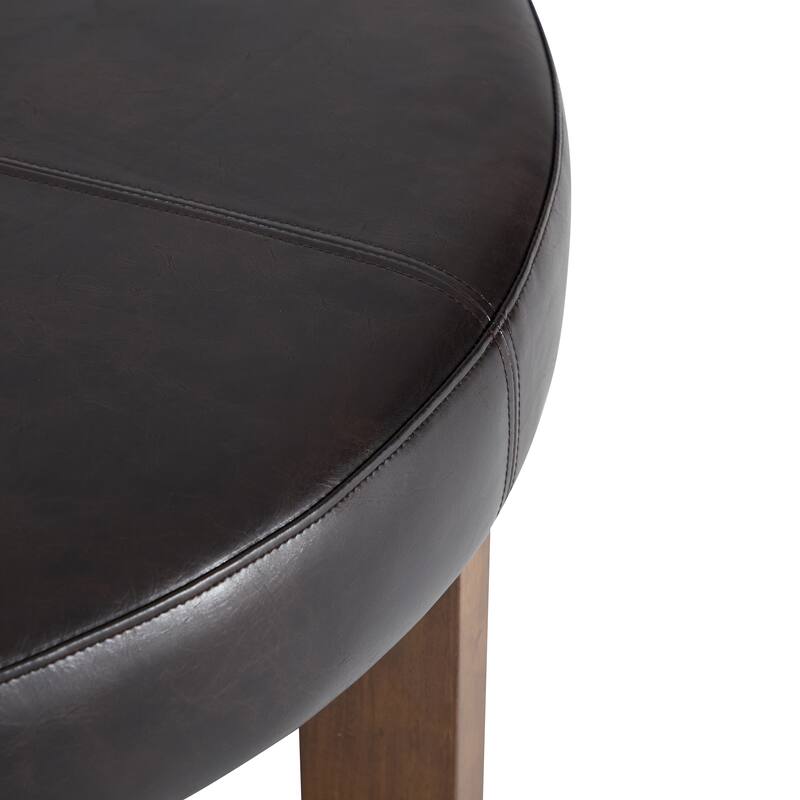 Christopher Knight Home - Marlowe Modern Round Faux Leather Ottoman Coffee Table with Tufted Top and Wood Base