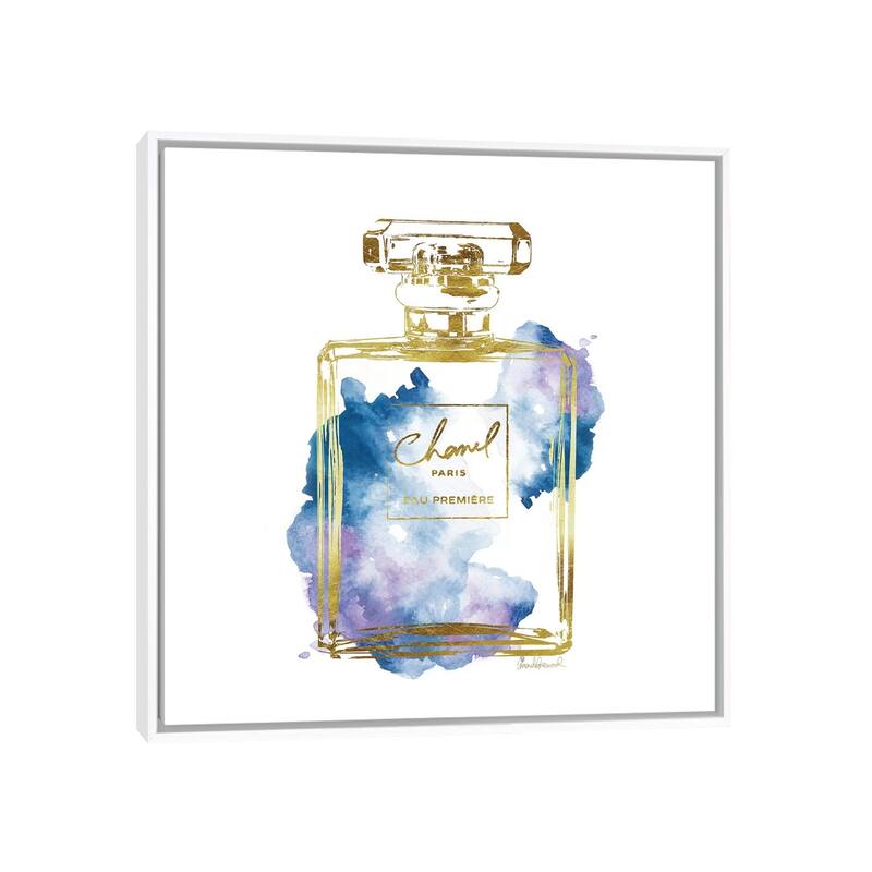iCanvas "Gold And Blue Perfume Bottle" by Amanda Greenwood Framed Canvas Print - 37x37 - White