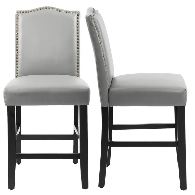 24 Inches Faux Leather Counter Height Bar Stools with Nailhead Trim