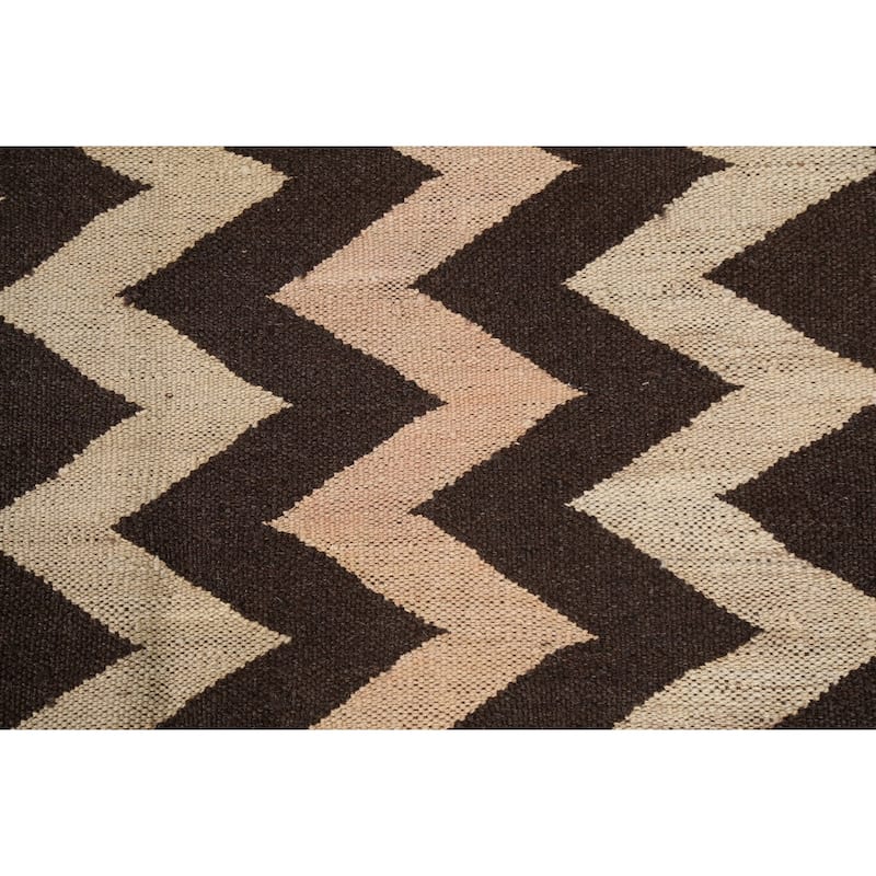 Chevron Style Kilim Natural Dye Wool Area Rug Flat-weave Foyer Carpet - 5'2" x 6'11"
