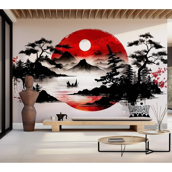 Premium Peel & Stick Wall Mural - Japanese Landscape - Bed