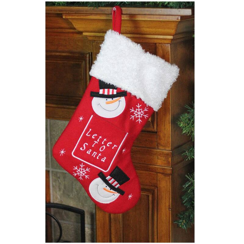 19" Red White Embroidered Snowmen Letter to Santa Christmas Stocking