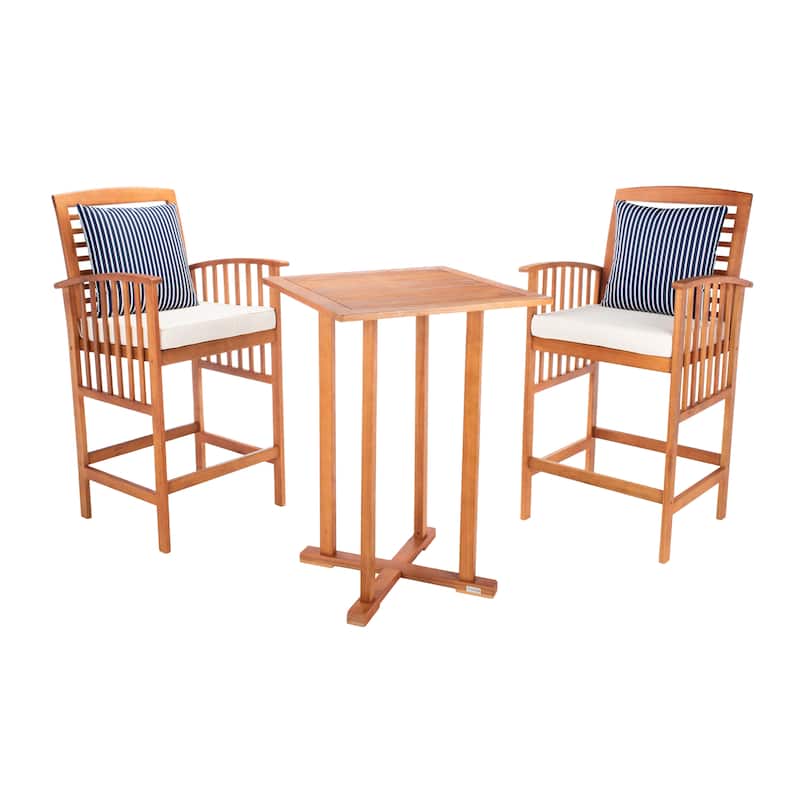 SAFAVIEH Outdoor Sheyla 3-Piece Bar Height Bistro Set - 28Wx28Dx40H