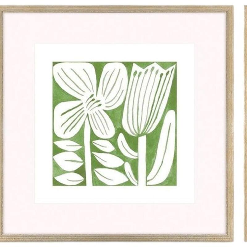 HomeRoots Set Of Three Green Modern Garden Gold Framed Wall Art