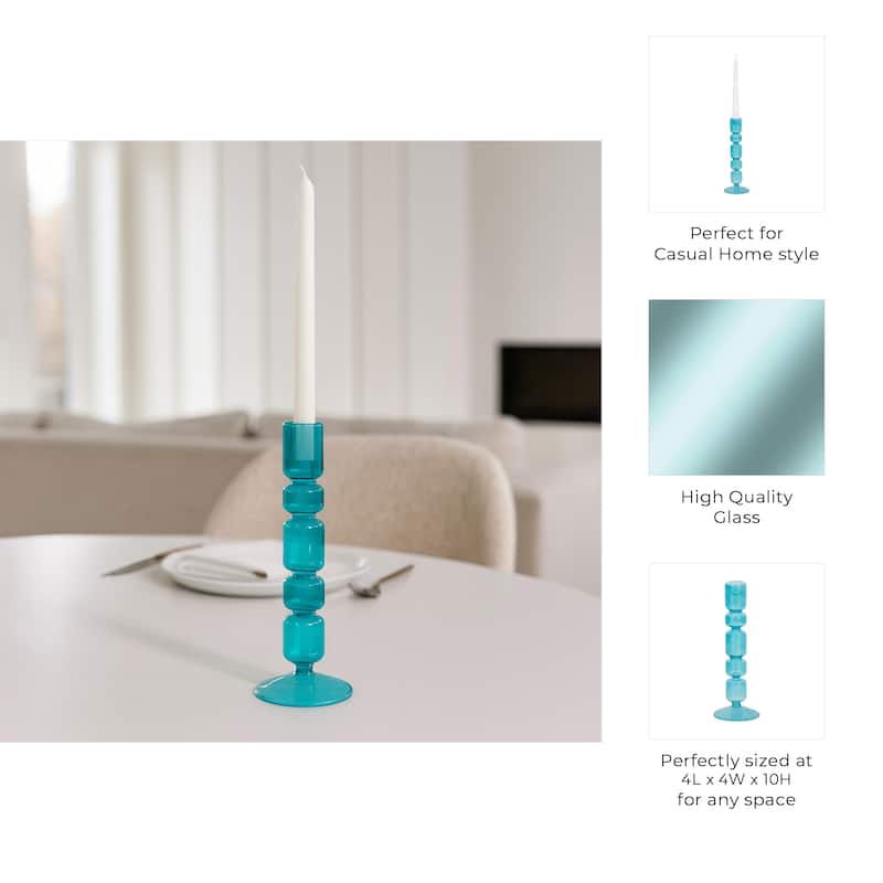 Glass Stacked Mix Bubble Taper Candle Holder - Blue