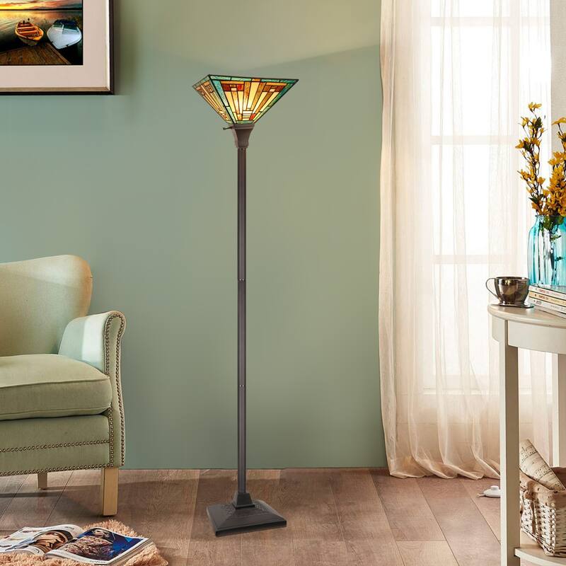 Tiffany-Style 1-Light Torchiere Floor Lamp 12" Shade
