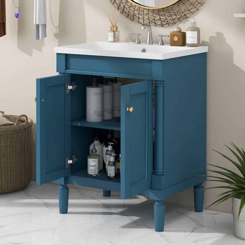 2-Tier Modern Bathroom Vanity with Top Sink and Large Storage Shelves