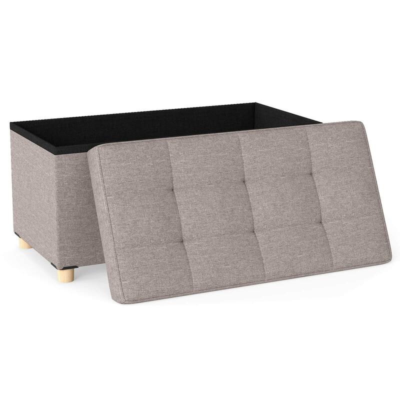 Costway 1/2 PCS 30” Storage Ottoman Bench with Tray Rubber Wood Legs