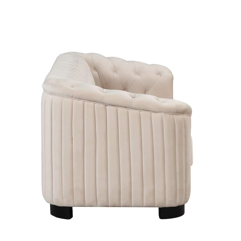 Roomfitters 82.4" Mid Century Modern Velvet Sofa Couch with Rubber Wood Legs and Thick Removable Seat Cushion, 3-Seater