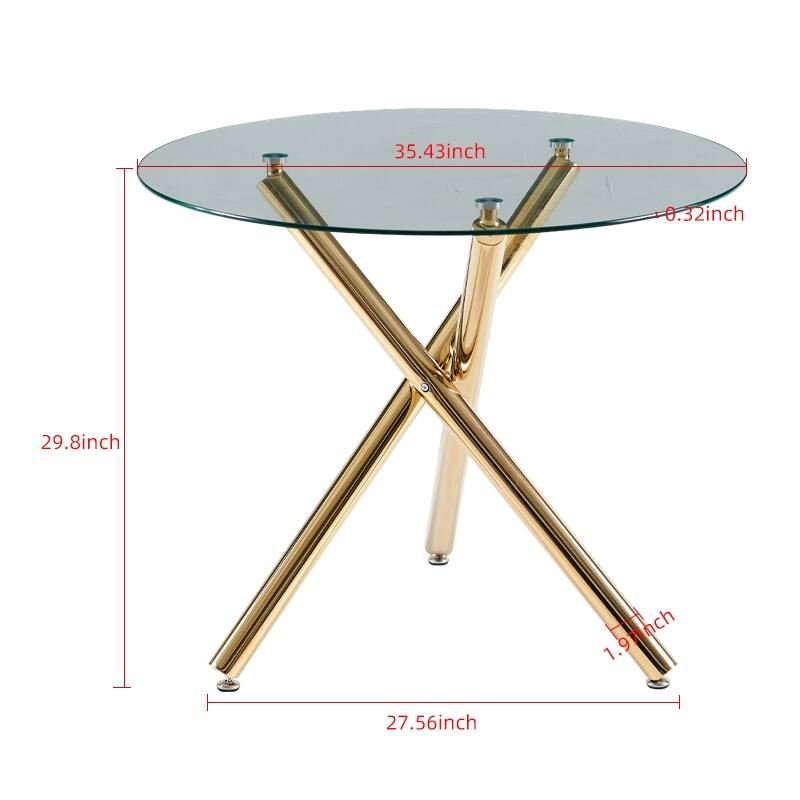Round Dining Table with Metal leg and Tempered glass,Modern Space Saving Kitchen Table for Living Room