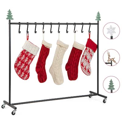Gymax 10-Hook Christmas Stocking Holder Stand on Wheels w/ 6 Removable - Multi - See Details