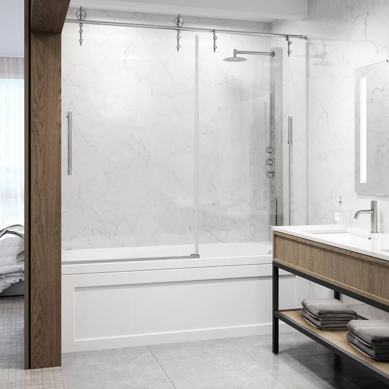 VIGO Hamilton 56" to 60" W x 68" H Frameless Sliding Tub Door - Chrome