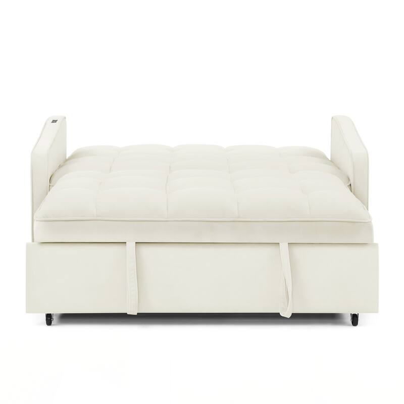 Loveseats Sofa Bed with Pull-out Bed,Adjsutable Back and Two Arm Pocket