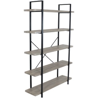Sunnydaze Industrial Style 5-Tier Bookshelf with Wood Veneer Shelves