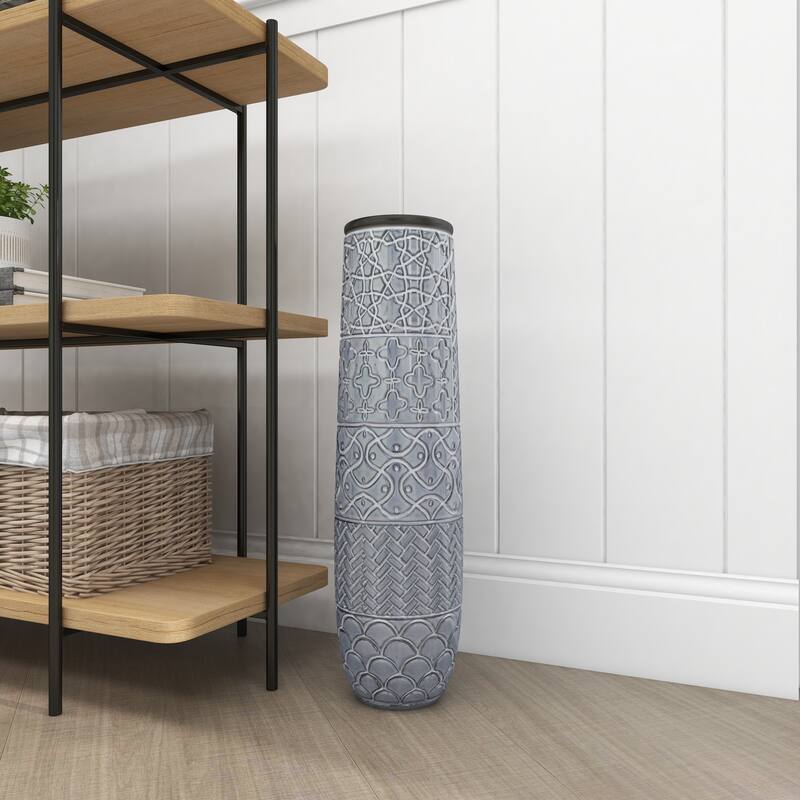 Gray Ceramic Vase with Varying Patterns