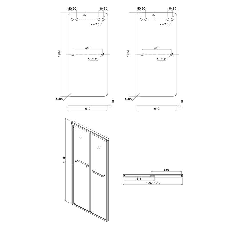 Shower Door 48" W x 76"H Semi-Frameless
