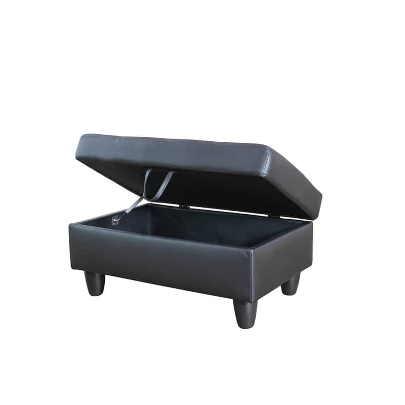 Black Faux Leather Storage Ottoman