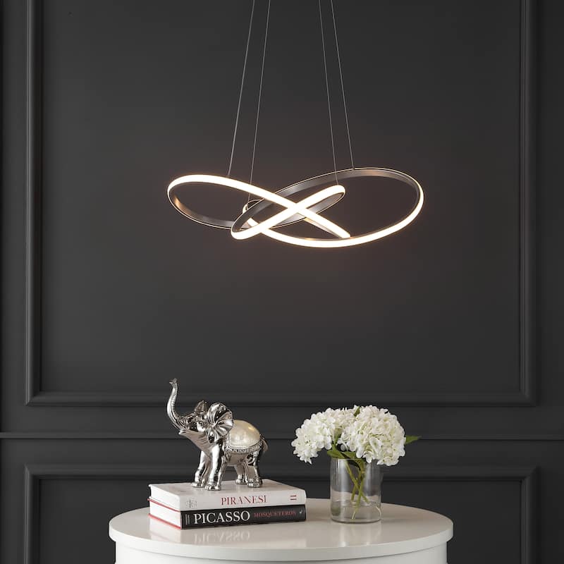 Circulo 25" Abstract Integrated LED Metal Adjustable Pendant, Black by JONATHAN Y