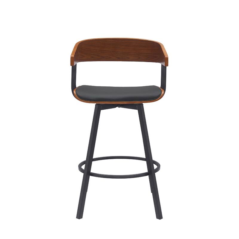 Modern Faux Leather Swivel Counter Stool with Arms and Footrest 27" Seat Height and Metal Legs