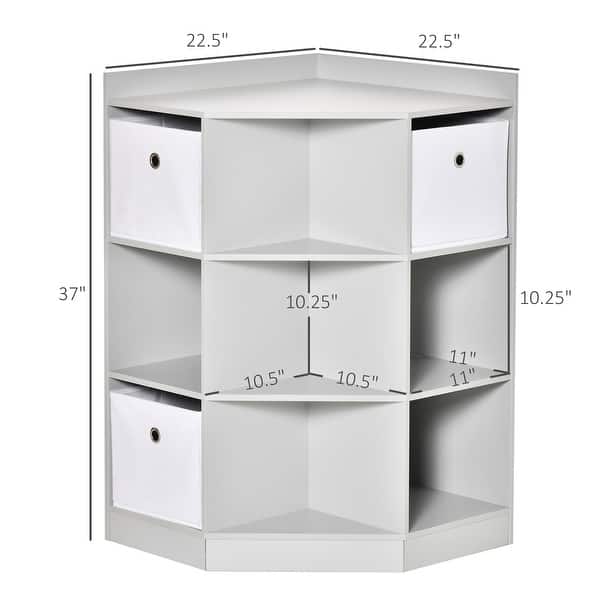 dimension image slide 1 of 2, HOMCOM Kids Corner Cabinet, Cubby Toy Storage Organizer, Bookshelf Unit with Three Baskets