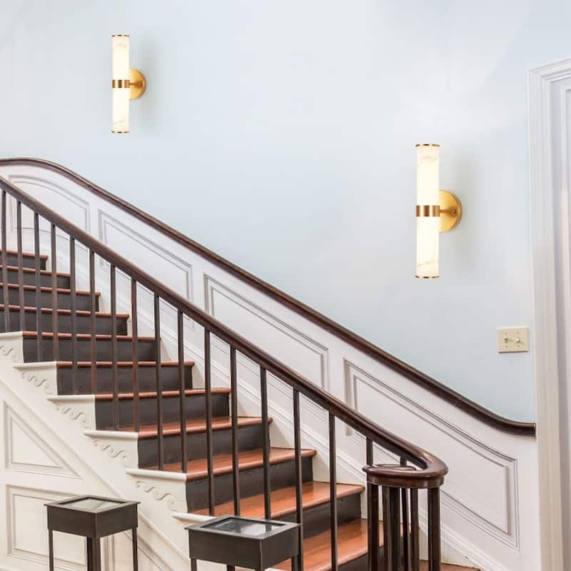 Golden and Elegant Resin Wall Sconce,Set of 2,Modern Vertical Light Fixture for Bathrooms, Hallways (Only Indoor)