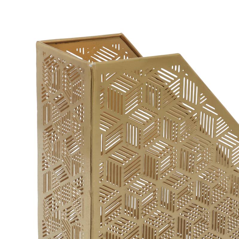 Metal Geometric Single Slot Magazine Holder with Laser Carved Design - Gold - Roche River Decor