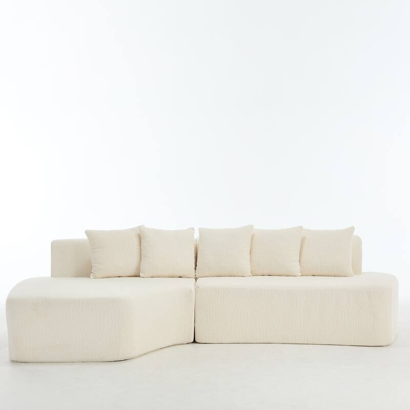 Irregular L-Shaped Modular Sectional Sofa with Chaise Lounge, Comfy Corduroy Deep Seat Cloud Couch, 3 Seat Sofa with 5 Pillows