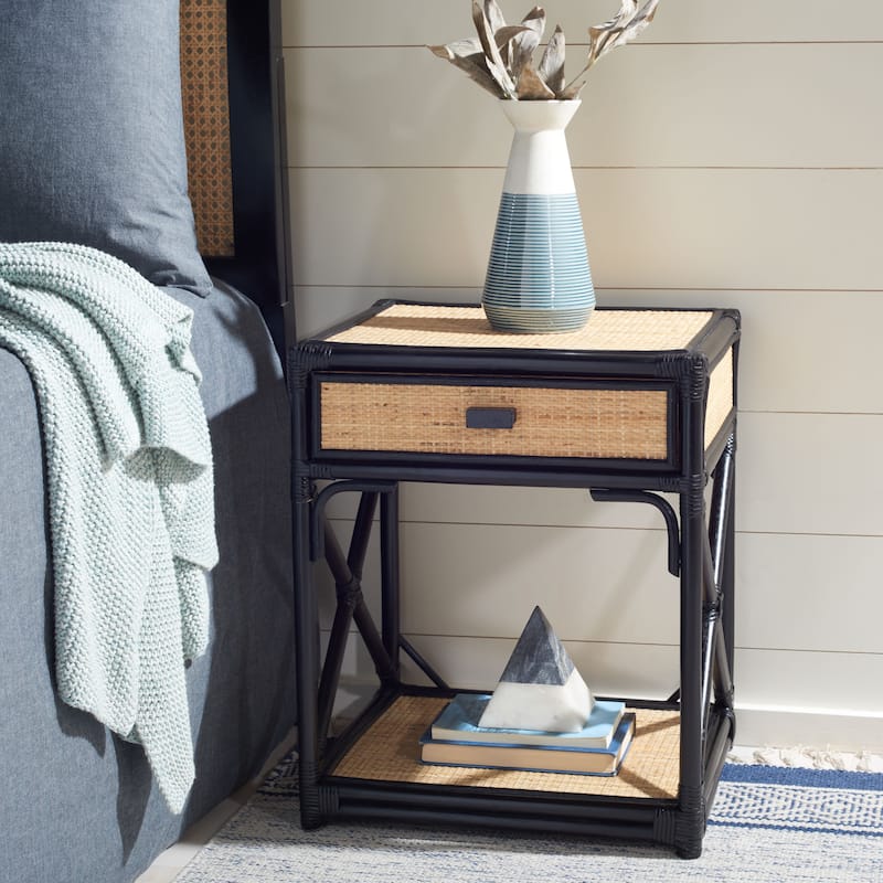 SAFAVIEH Aliyah Bali Coastal 1-Drawer 1-Shelf Nightstand - Black/Natural