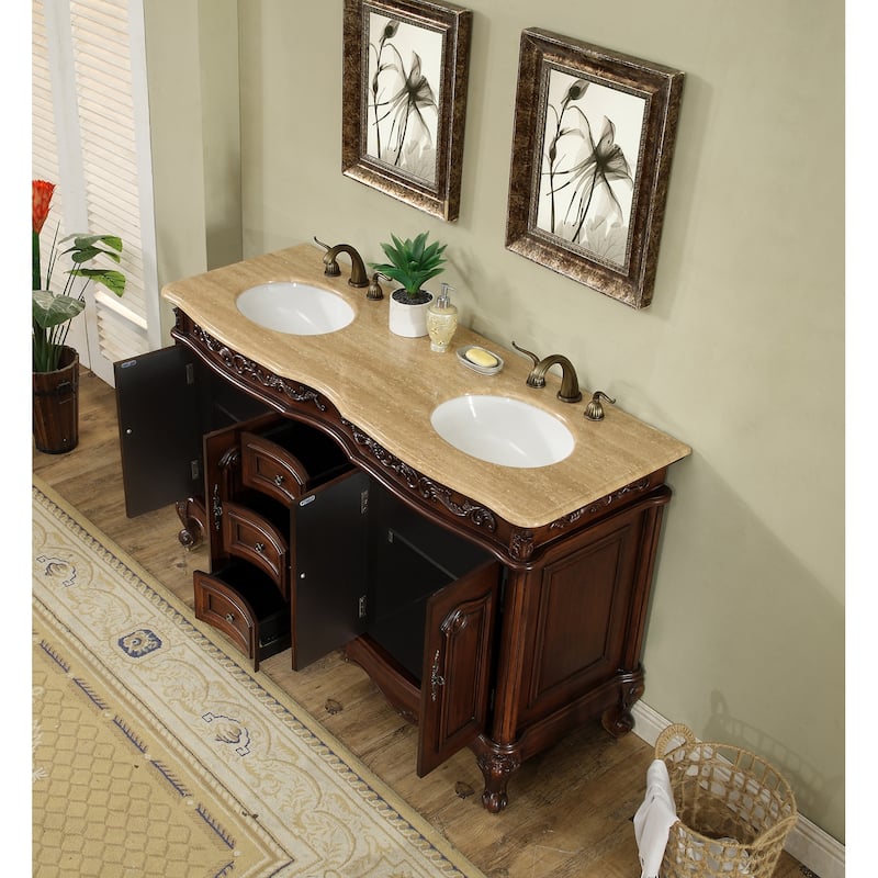 Stufurhome Cassandra 60 Inches Dark Cherry Double Sink Bathroom Vanity