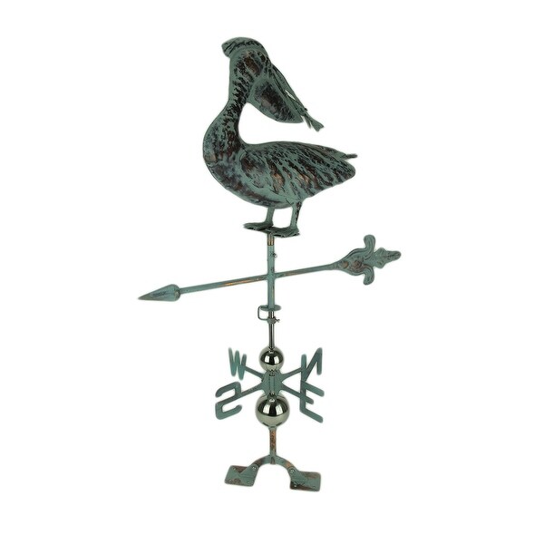 Verdigris Patina Metal Pelican Weather Vane with Roof Mount - 39.37 X 27.56 X 4.33 inches