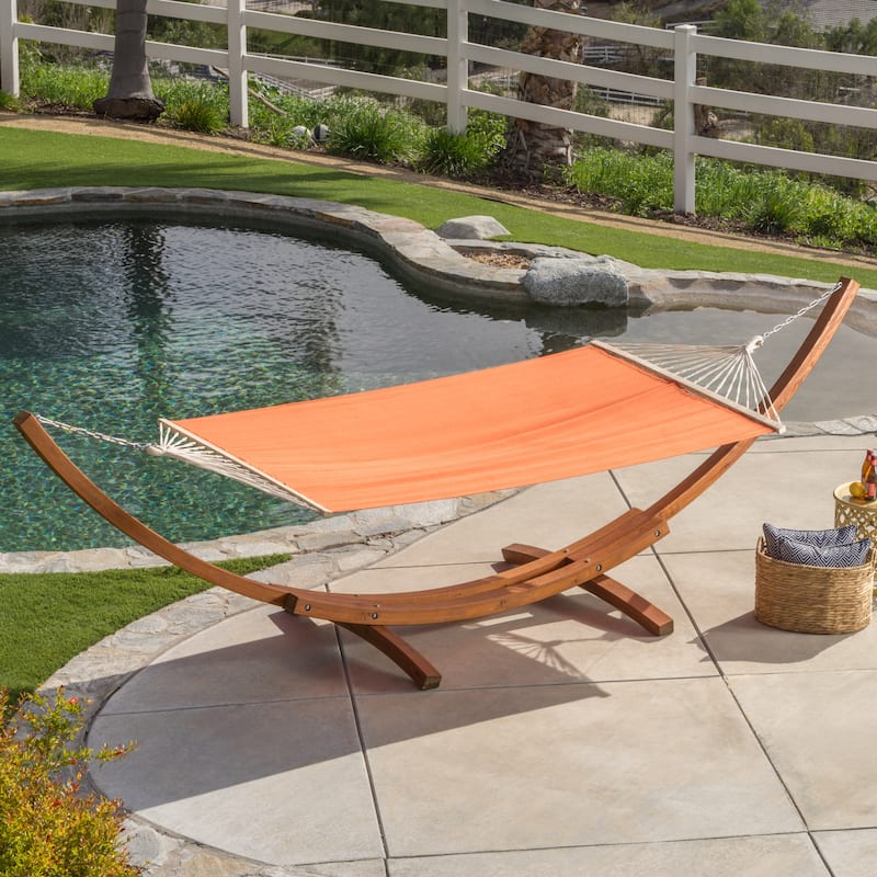 Richardson Outdoor Modern Hammock by Christopher Knight Home - 400 lb limit - Teak +Orange (Coral)
